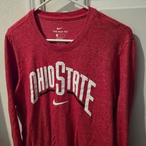 Nike Ohio State Buckeyes Mens M Long Sleeve T-Shirt Heather Red Athletic Cut